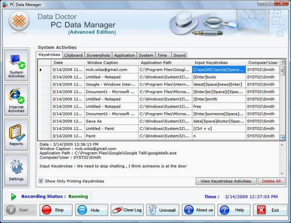Screenshot of Employee Computer Monitoring