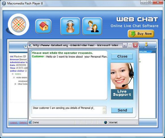 Screenshot of Single Operator Chat Software