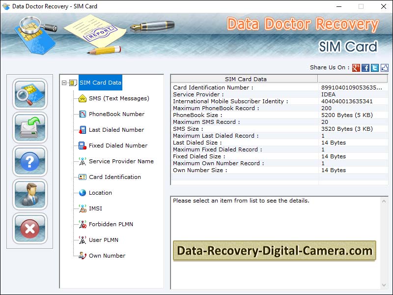 Screenshot of Sim Data Recovery