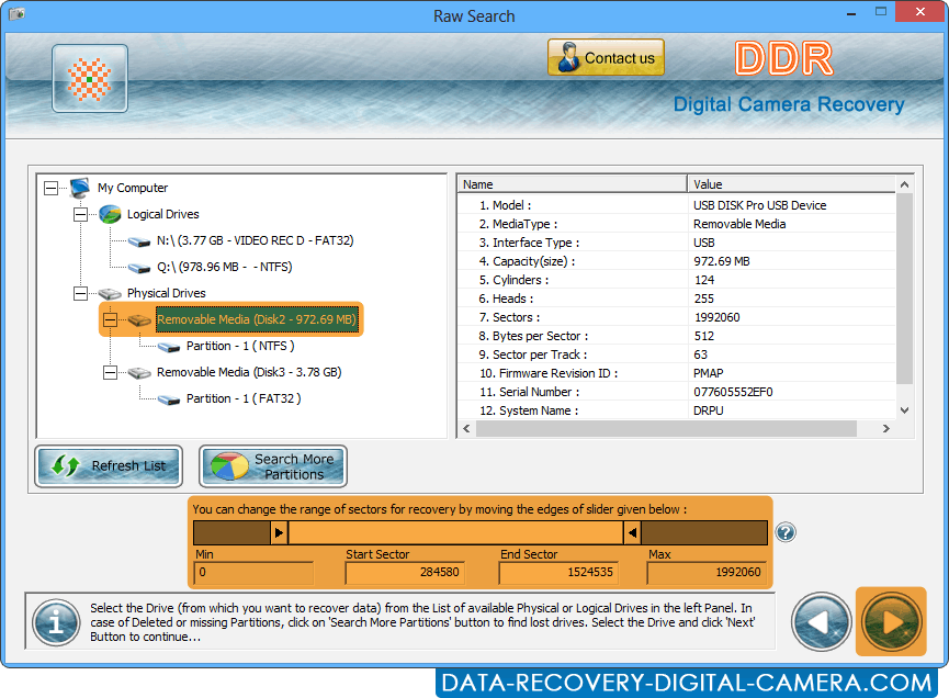 Software De la Recuperación De los Datos De la Cámara fotográfica De Digital