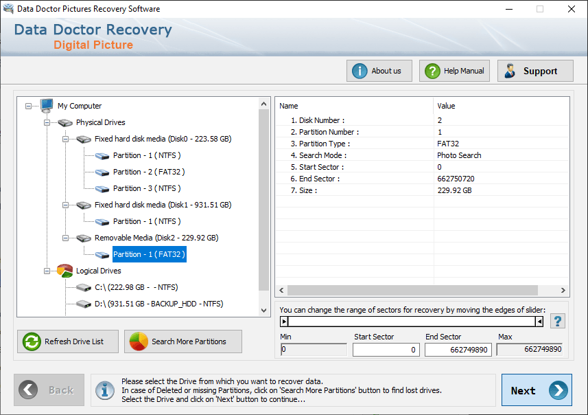Select Partition Left Panel