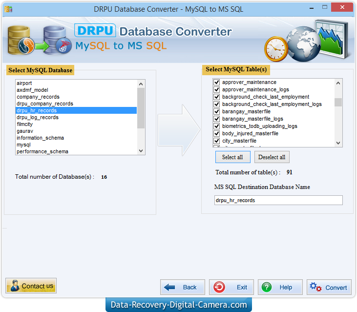 Select MySQL database and table(s)