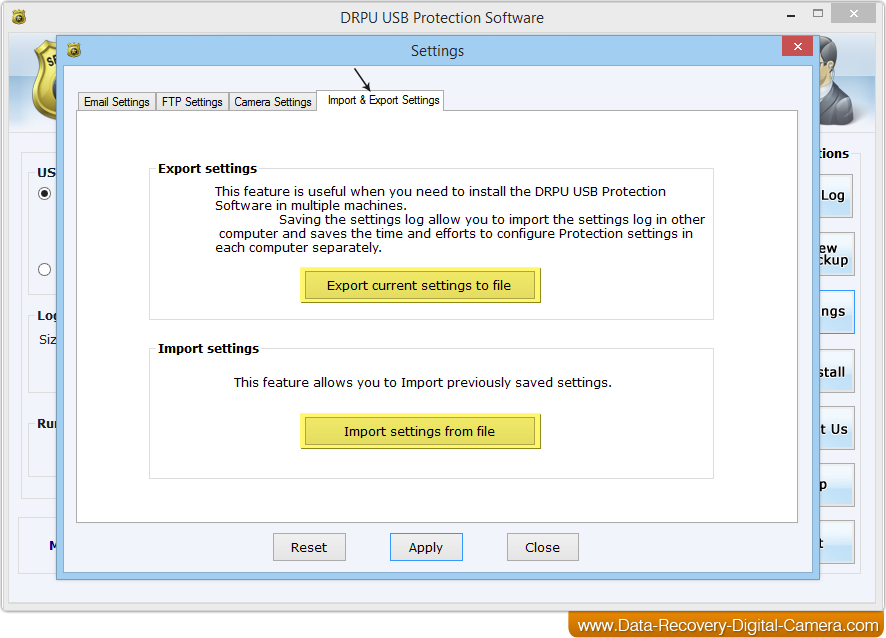 Import and export settings