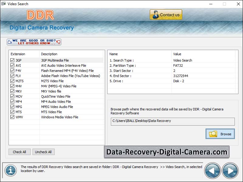 Screenshot of Camera Recovery